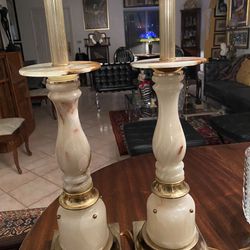 34” Tall Vintage Light Green Ónix Table Lamps