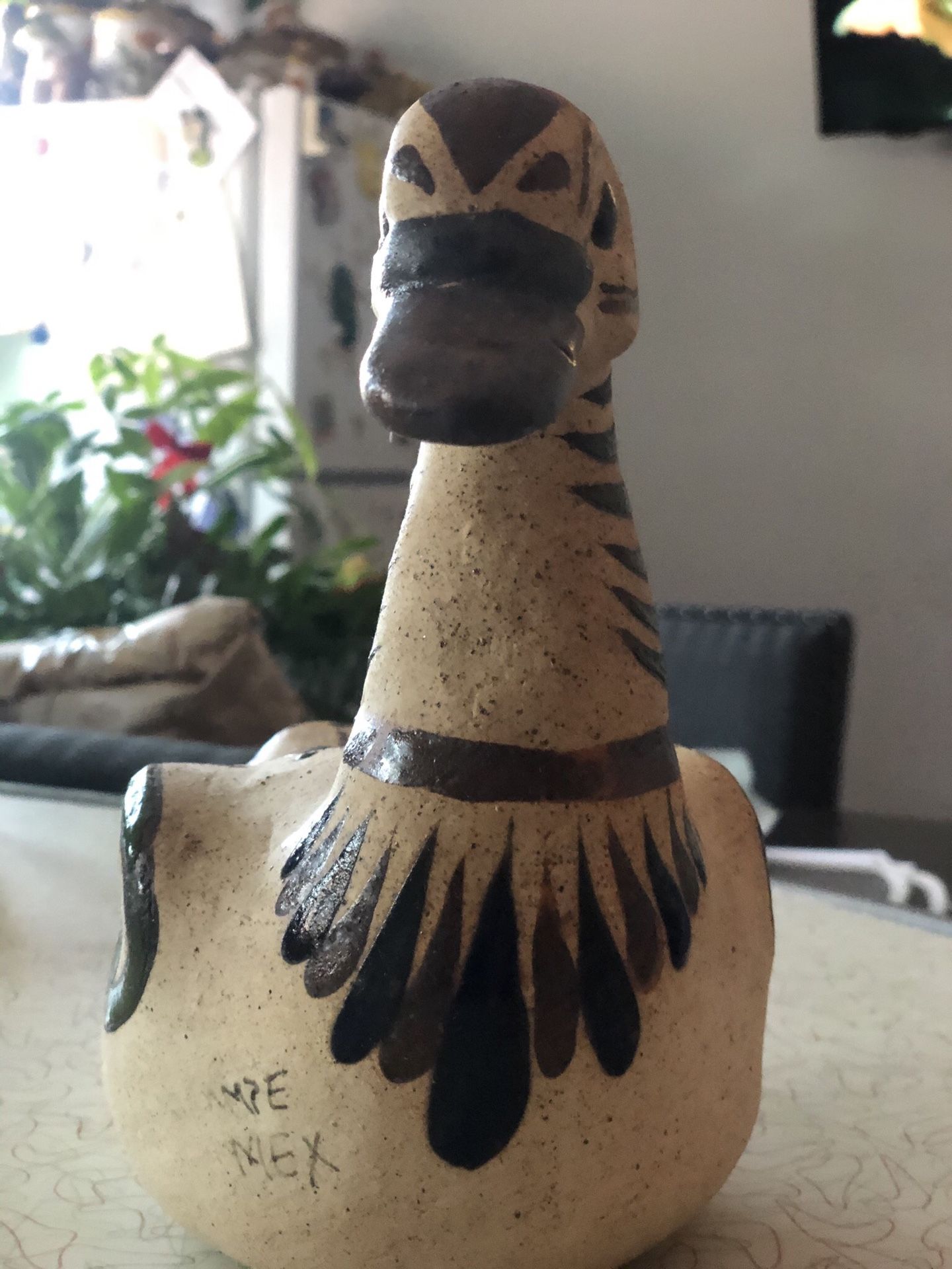 Vtg Ceramic Mexican Pottery Duck Bird Figurine Hand Painted Floral Design