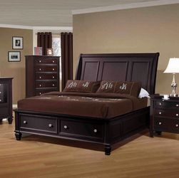 Dark Cappuccino Solid Wood Queen Bed with Storage Drawers! Lowest Prices!