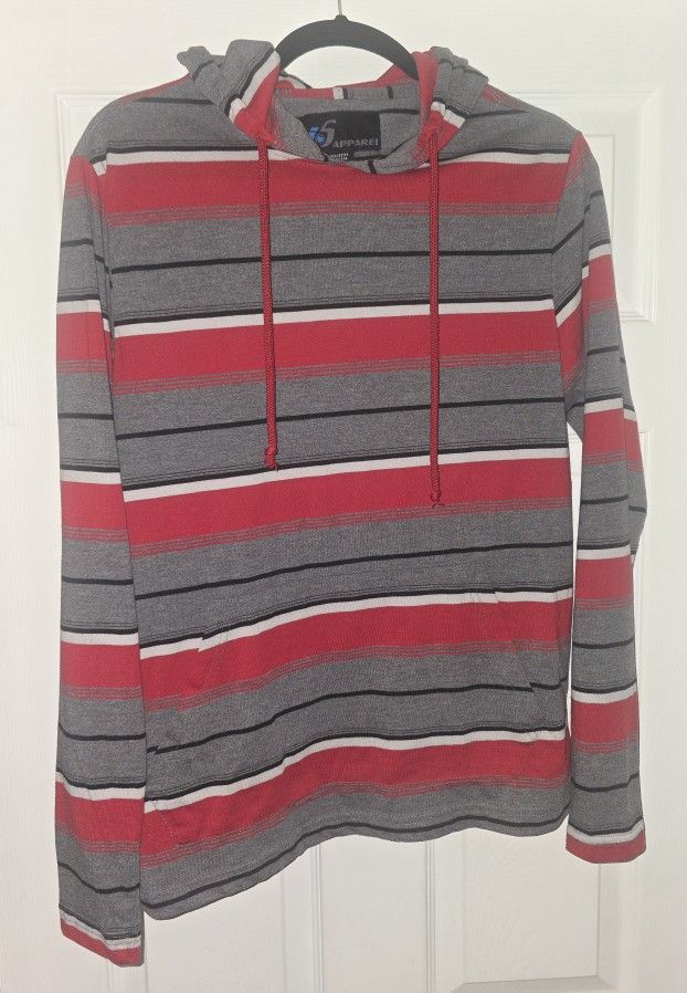 Men’s Red-Gray-Black Long Sleeve Hooded Shirt