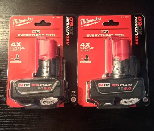 2 PCS MіІwaukеe 48-11-2460 M12 12V RED LITHIUM XC 6.0 Extended Capacity Battery