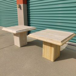 Vintage Postmodern Solid Travertine End Tables