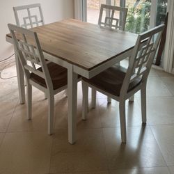 Rustic Minimalist Wood 5 Piece Dining Table Set With 4 X Back Chairs For Small Places, White White Wood Dining Room Solid Wood Rubberwood Rectangular 