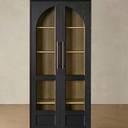 Blake Tall Acrylic Display Cabinet Arched, Black Oak 