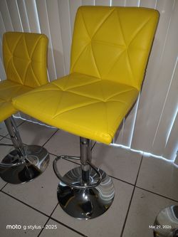 Modern Yellow Adjustable Swivel Bar Stool - Chrome Base