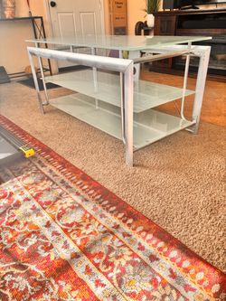 Glass and Silver Metal TV Stand