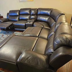 Beautiful Elegant Upscale Luxury Brown Italian Leather Plush Sectional Sofa FREE DELIVERY 