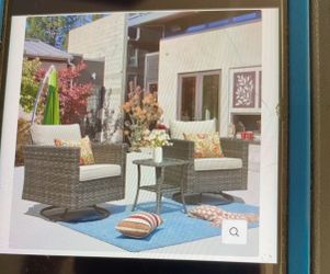 Patio Furniture 3-Piece Set with Swivel Chairs and Table Square Shape Armrest