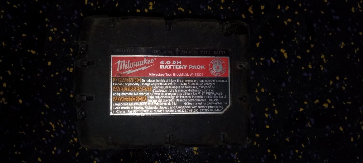 Milwaukee 4.0 Amp Lithium Battery For Power Tools