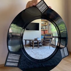 MASSIVE 5' Diameter POST MODERN Black Lacquer MIRROR RETRO VINTAGE 80s Space Age RAD