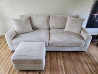 Soft Beige Sofa Couch & Ottoman