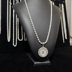 925 Italian Silver Rope Chain With San Benito With Rope Bezel 