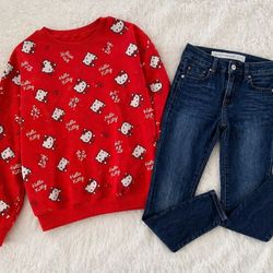 Hello Kitty Sweatshirt + Anthropologie Pilcro Jeans Bundle Size M / 25 Oversized Cute Outfit