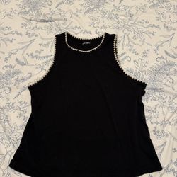 Old Navy Black And White Lace Trim Tank Top