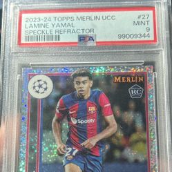 2023 Topps Merlin UCC Lamine Yamal Speckle Refractor /150 PSA 9 Rookie
