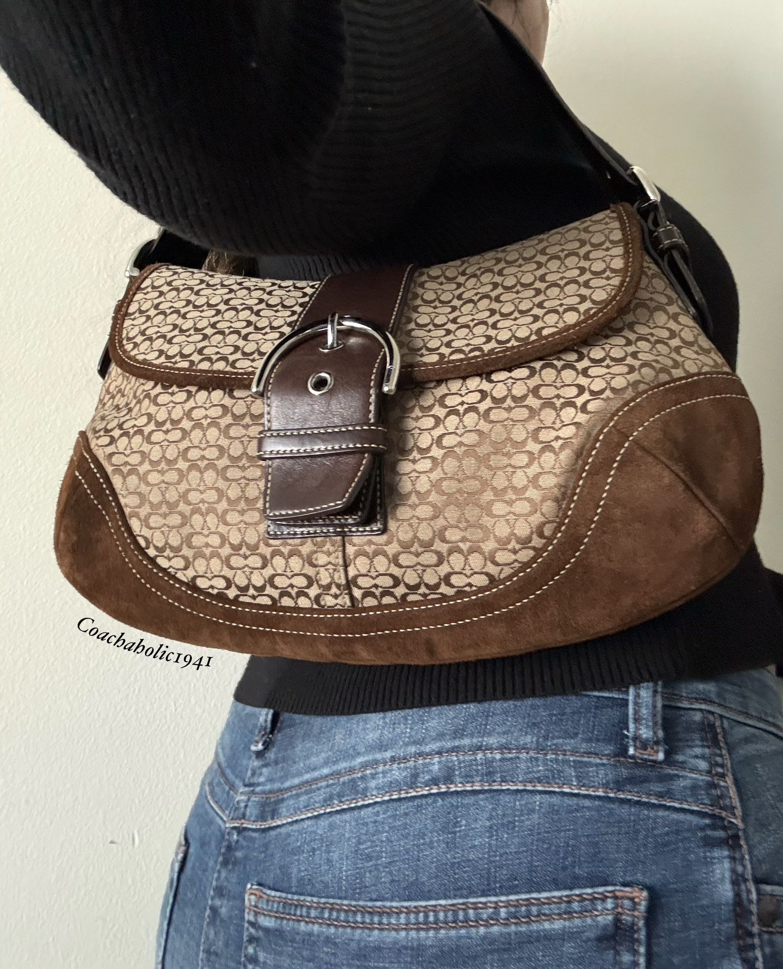 Coach Large Brown Soho Shoulder Bag With Suede