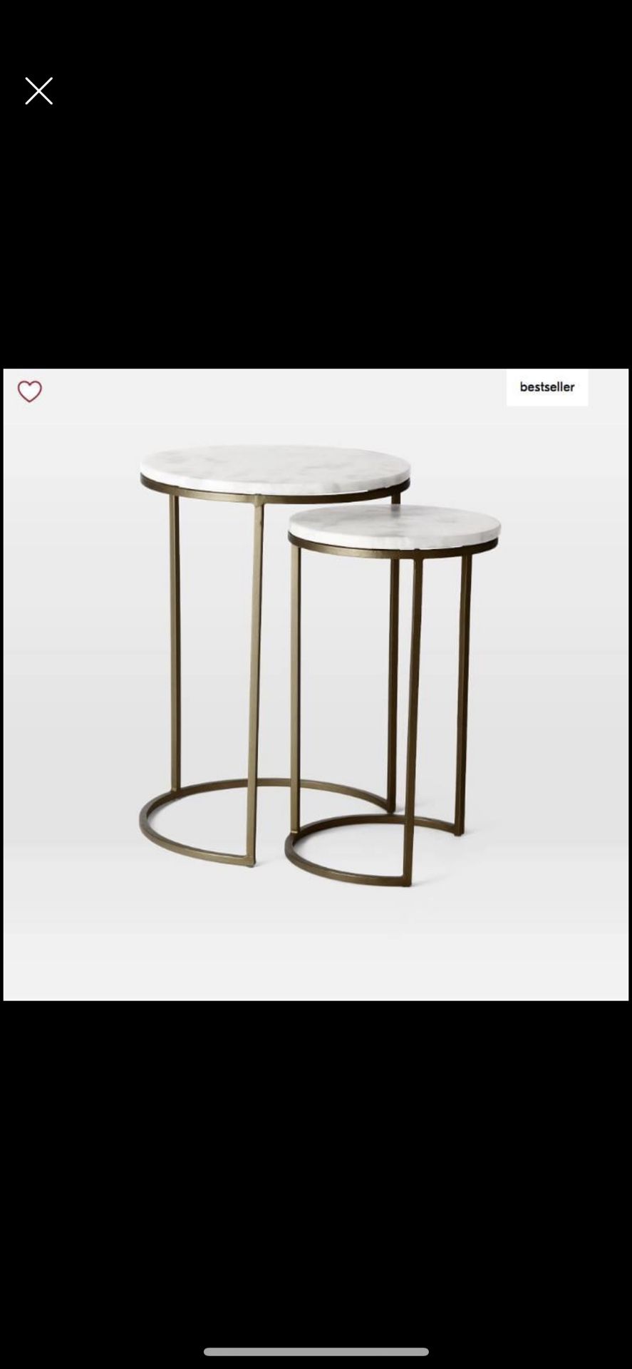 WEST ELM Round Nesting Side Table, Marble, Burnished Bronze. 1477756