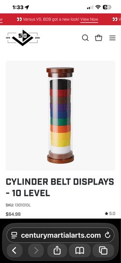 Cylinder Belt Display For Martial Arts Belts/Holds 10 Belts