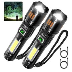 AYL Rechargeable Flashlights 2 Pack, Super Bright High Lumens Flash Light, 6 Modes Zoomable Linternas with LCD Display, High Powered Handheld LED Flas