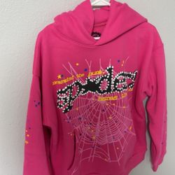 Pink Sp5der Hoodie With Black Lettering