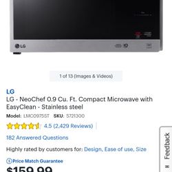 LG - NeoChef 0.9 Cu. Ft. Compact Microwave with EasyClean - Stainless steel

