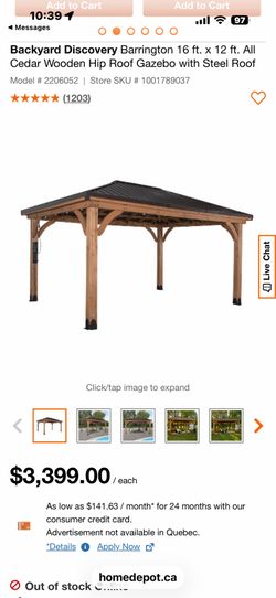 Backyard Discovery Barrington 16 ft. x 12 ft. All Cedar Wooden Hip Roof Gazebo with Steel Roof