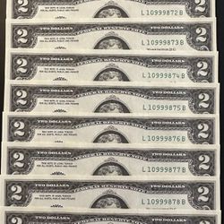 NEW Uncirculated Two Dollar Bills Series 2017A $2 Sequential Notes Lot of 10