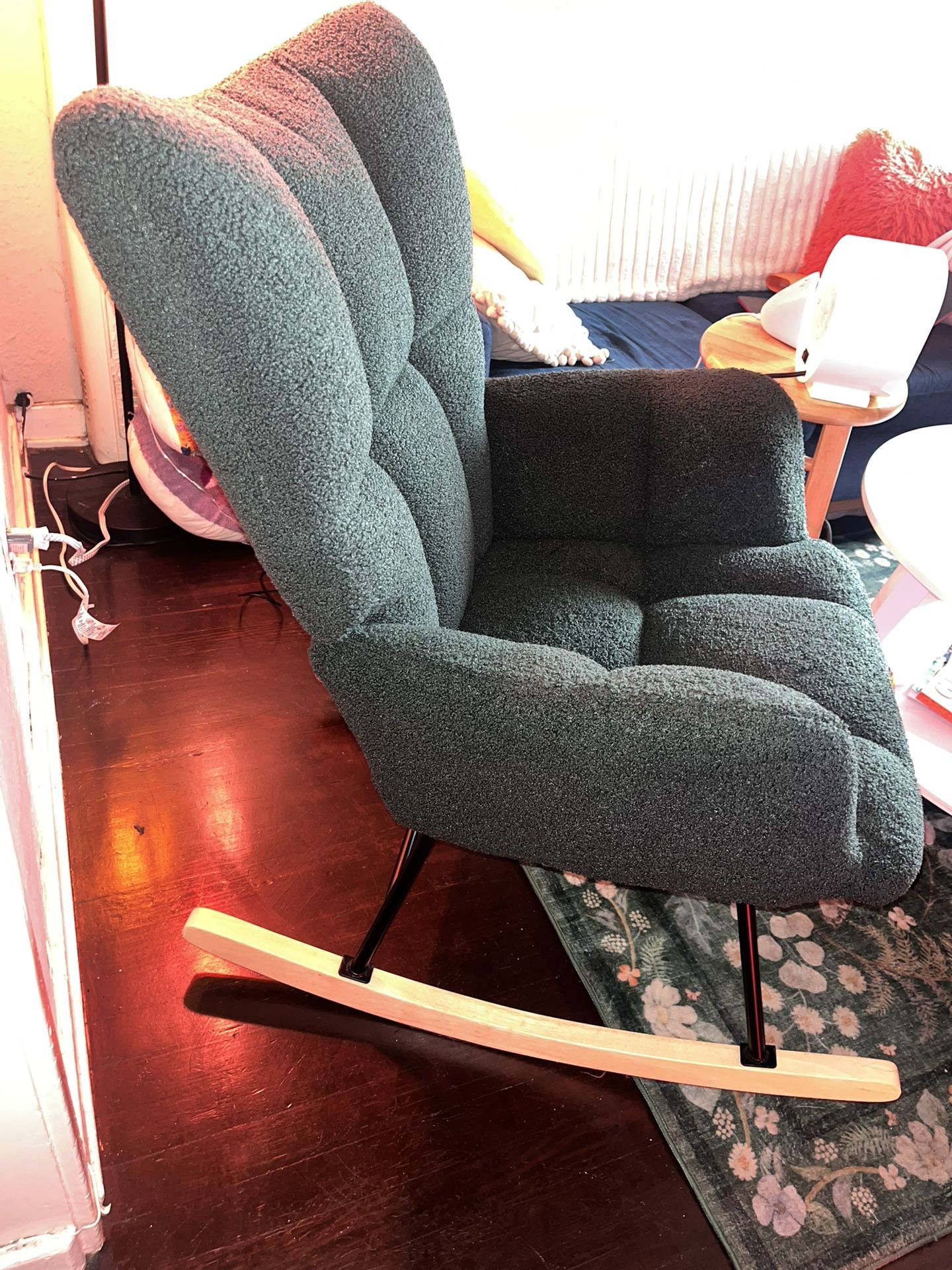 Forest Green Teddy Upholstered Rocking Chair Fully Assembled