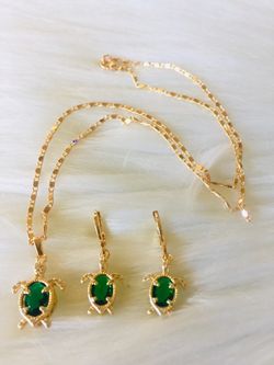 Set green turtles gold plated women