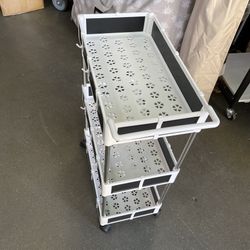3 - Tier Rolling Utility Cart with Handle Storage Shelves with Hooks 
