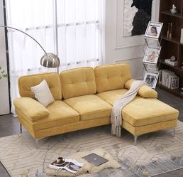 Sofa 83" L-Shape Yellow Couch - Home Office Apartment