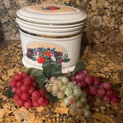 Vintage Knotts Berry Farm Canister With Artificial Grapes Ceramic Oval Canister For Cookie/nuts, $25