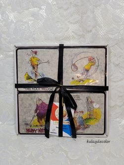 Vintage Finkstrom Annoyingly Honest Funny Humorous Golf Coaster Set of 4 Barware Novelty