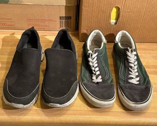 Men’s Vans Shoes Green and Black US 12, Unbranded Black Sneakers US 12 or 12 1/2, $9 Each Pair