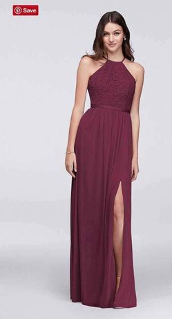 David's Bridal 0 Open Back Lace Mesh Halter Dress In Wine Color 