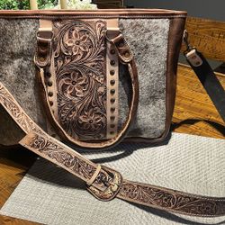 **BRAND NEW***Merbaa Women’s Western Natural Cowhide Leather Hand Bag With Adjustable Detachable Strap | Leather Handbag | Purse | Side Sling Bag 