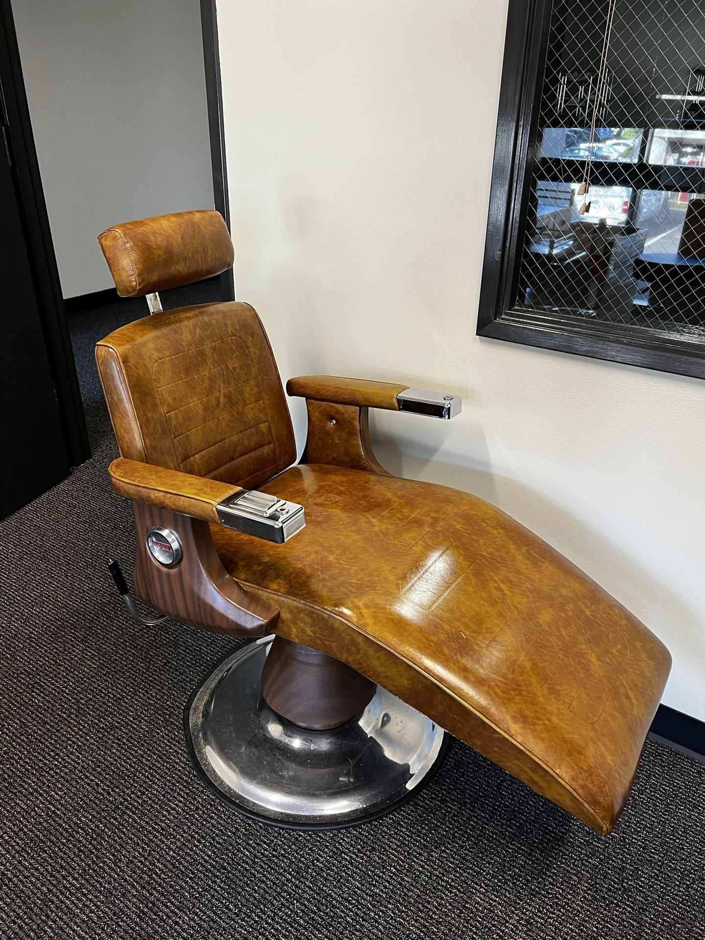 Vintage 1970’s  Koken Barber Salon Chair, Brown Tan