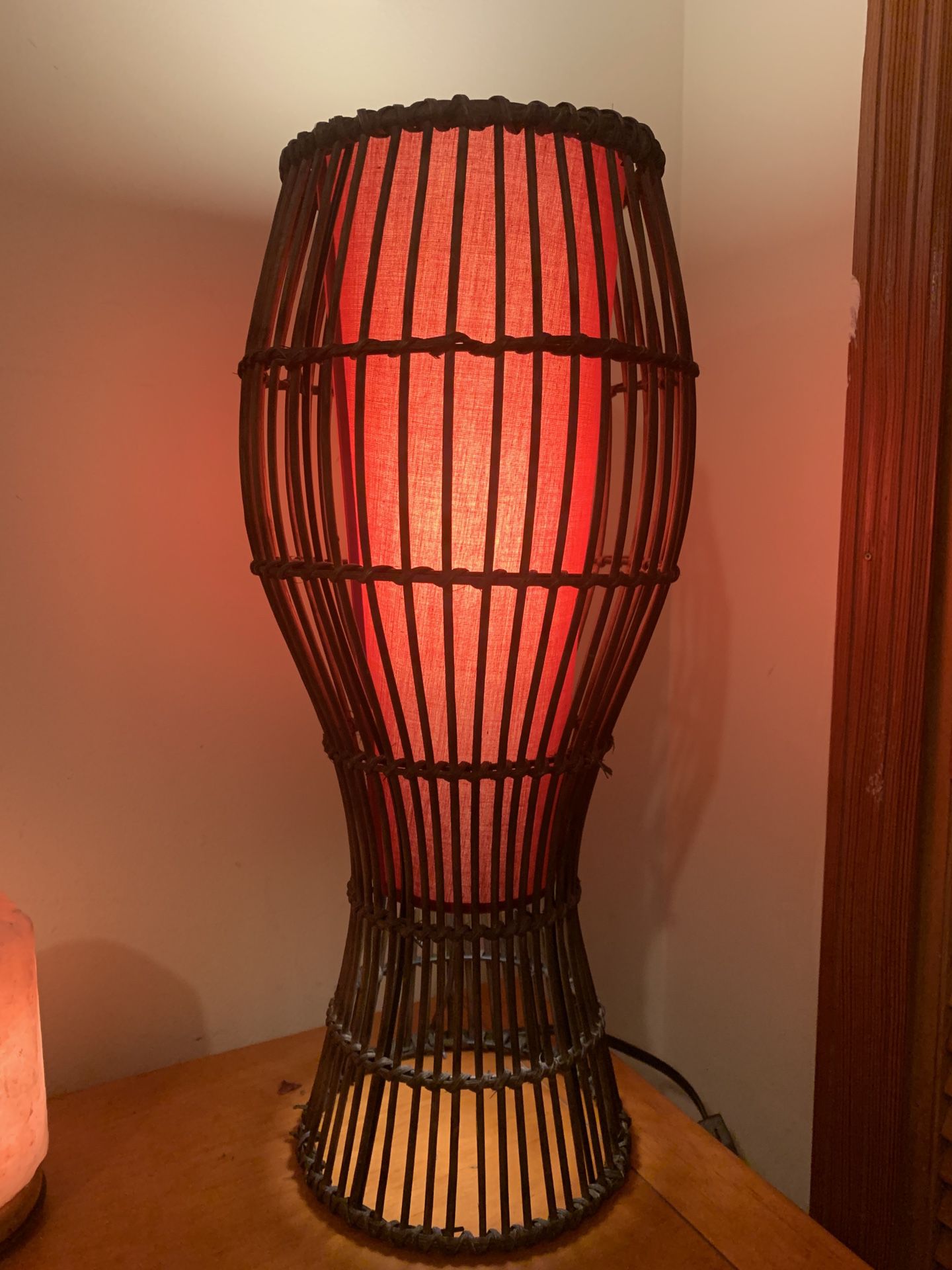 Lamp Red Bamboo/ Table Lamp