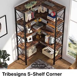 Tribesigns 5-Shelf Corner Bookshelf, 65.7" Corner Etag...