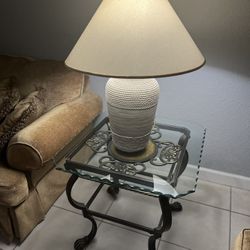 Vintage wrought iron end table (glass top+claw feet)