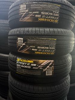 (4) 185/60R15 SET OF NEW TIRES BLACKHAWK 50.000 MILES !! INSTALLED AND BALANCE !!