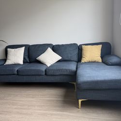 🛋️ Navy Blue L-Shaped Sectional Sofa with Chaise — Good Condition | Pickup Only