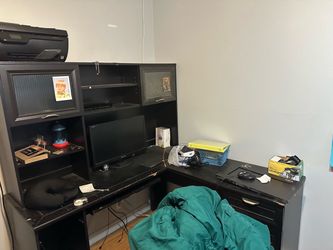 Black Desk with Shelving Unit