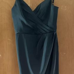 Azazie Women’s A0 Green VNeck Pleated Front Overlap Pencil Maxi Bridesmaid Dress