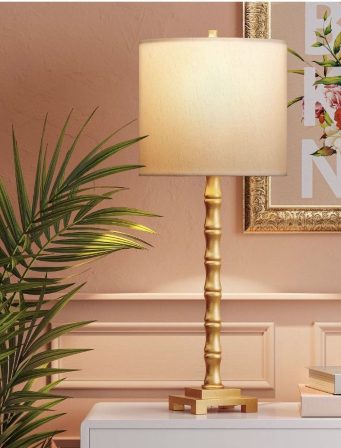 Opalhouse Bamboo Buffet Table Lamp Gold Leaf Finish 30in Tall