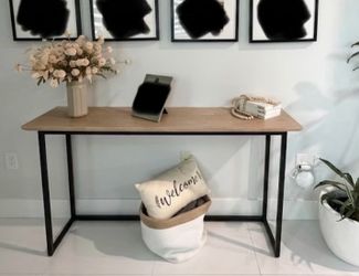Modern Industrial Entryway Console Table - Light Oak & Metal Frame