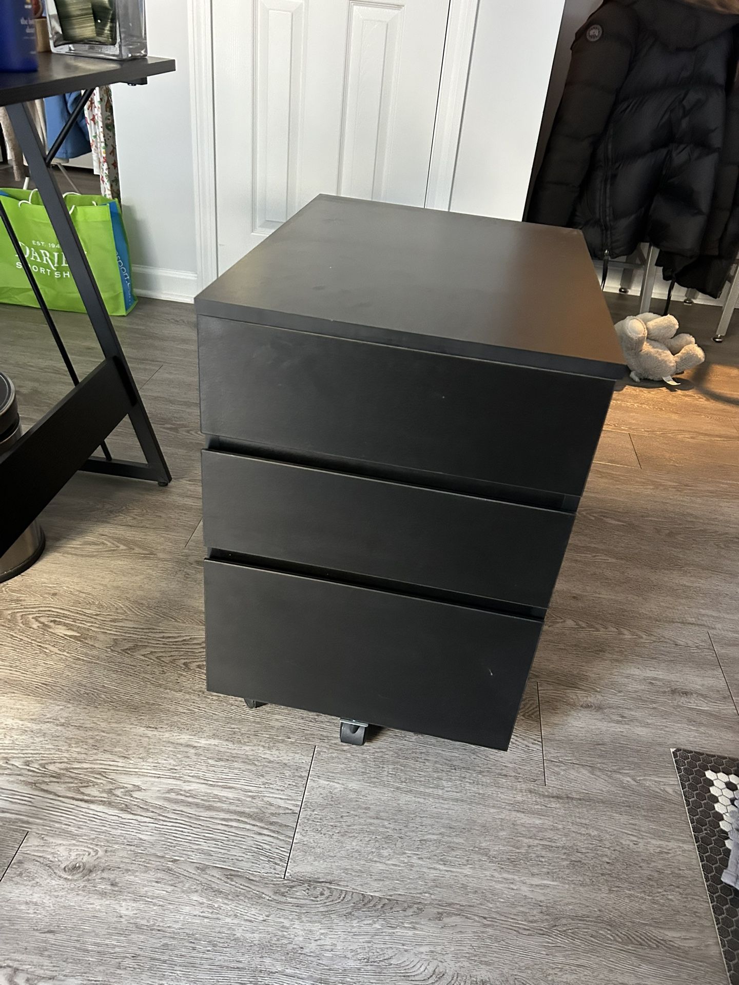 Black 3 Drawer Storage Cabinet, Home Office Mobile File Desk Storage Organizer with Wheels
