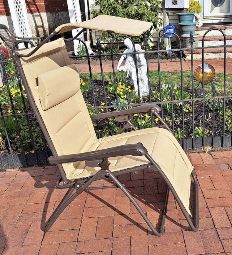 Chair/Chase with Canopy 350 lb Weight Capacity Zero Gravity Outdoor Chair was 349.99 Like New Strong, well made outdoor chaie/chase lounge lightly us