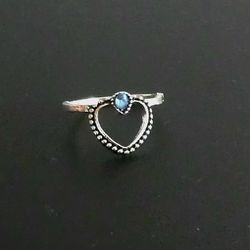 BLUE TOURMALINE HEART SILVER NEW SIZE 6.5 RING