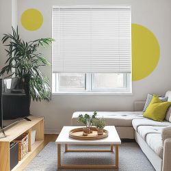 YELLOW BLINDS Misty White 69.75x36 Cordless Blackout Vinyl Mini Blind